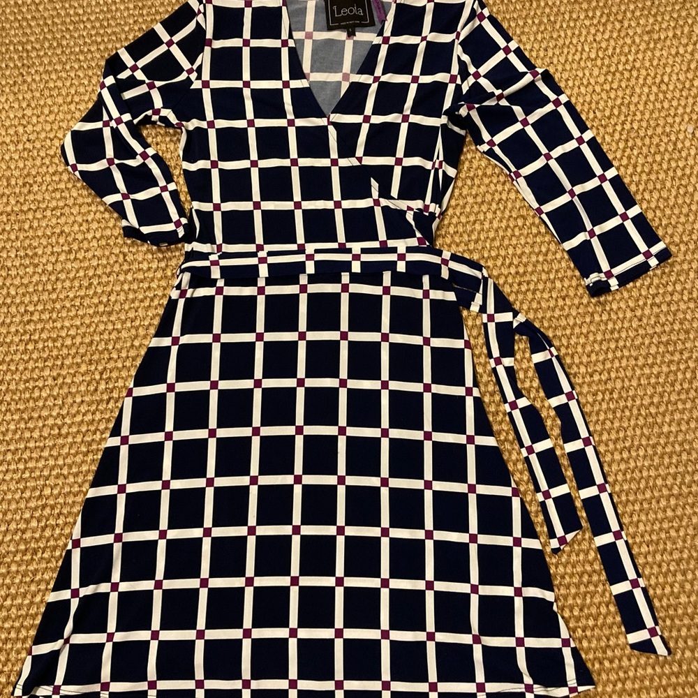 Leota faux wrap dress navy print size S